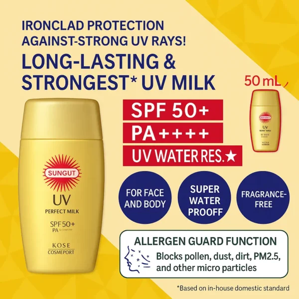 KOSE Suncut Perfect UV Milk, SPF50+ PA++++ UV Water Resistance,(50 ml) Sunscreen